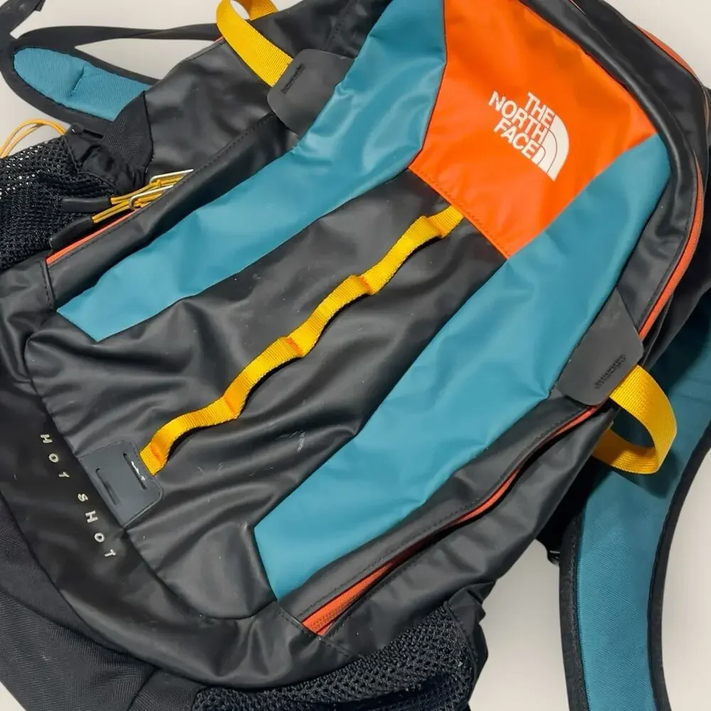 The North Face Hot Shot Chameleon Backpack Teal Orange Mesh Pocket Daypack